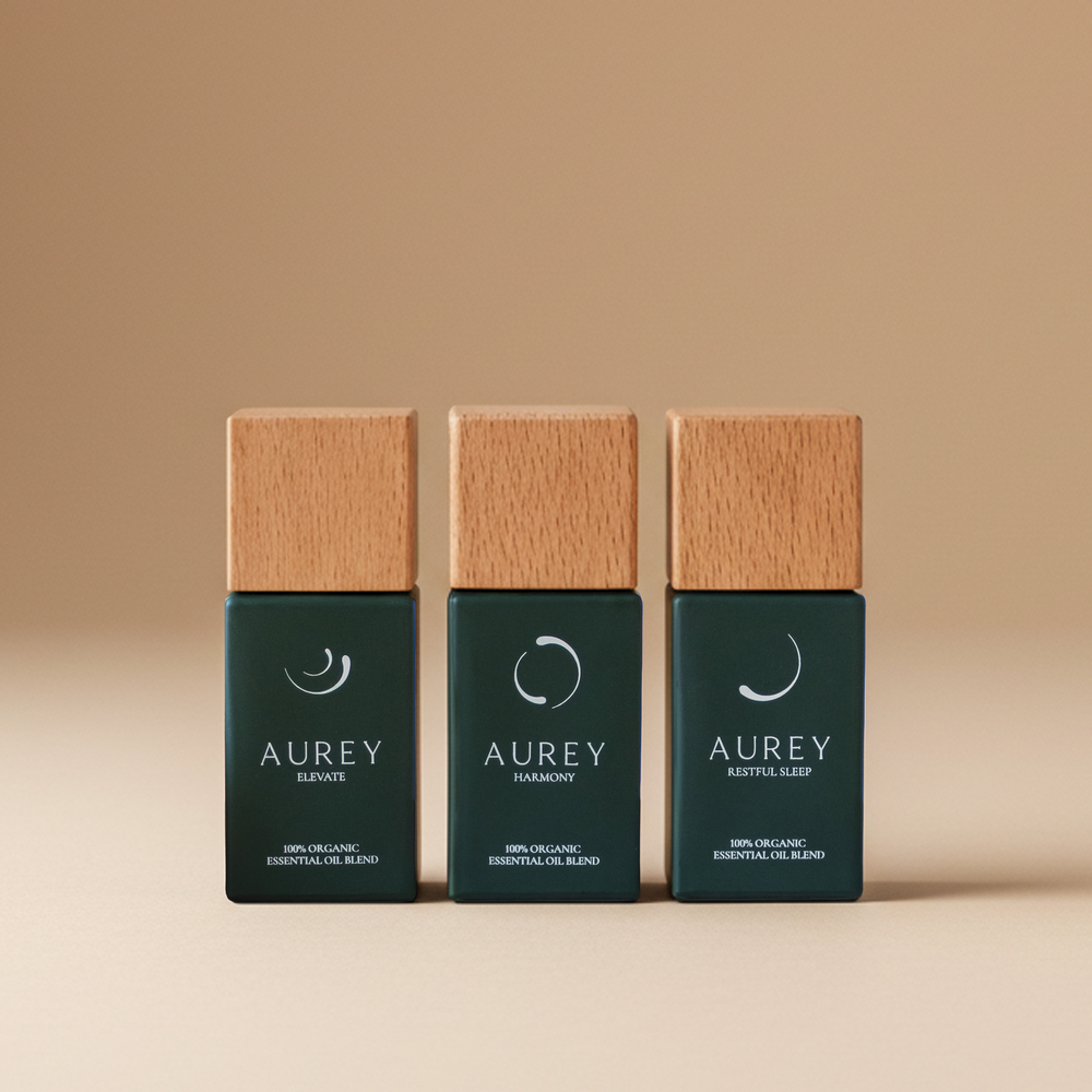 Aurey organic essential oil blends styled for a calming home ritual